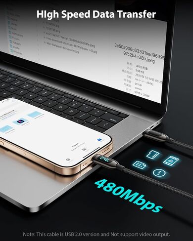 240W USB C to USB C Cable [6.6ft/2Pack],Nylon Braided Type C Fast Charging Cable with LED Display for iPhone 16/16 Pro Max/15/15 Pro Max, Samsung S25/S24 Ultra, MacBook, iPad, Laptop,Black in Saudi Arabia