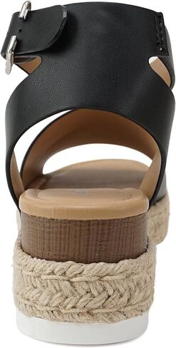 Soda Topic Open Toe Buckle Ankle Strap Espadrilles Flatform Wedge Casual Sandal (Black, 6.5) in Saudi Arabia
