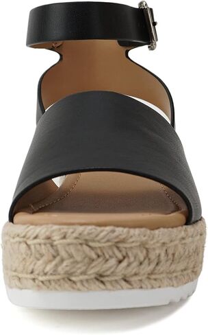 Soda Topic Open Toe Buckle Ankle Strap Espadrilles Flatform Wedge Casual Sandal (Black, 6.5) in Saudi Arabia