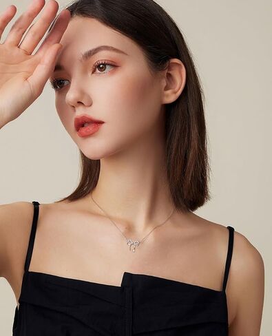 Sterling Silver Three-Dimensional Bow Ribbon Knot Pendant Necklace Simulated Diamond Cubic Zirconia Crystal Bowknot Jewelry for Women Girls in Kuwait