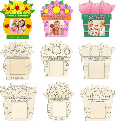 Menkxi 24 Pcs Color Your Own Wood Mother's Day Frame Flowers DIY Craft Kits for Kids 6.69 x 7.09 Inch Mom Picture Frame for Mother's Day Gifts from Daughter Son Classroom Kindergarten Photo Decor in Saudi Arabia