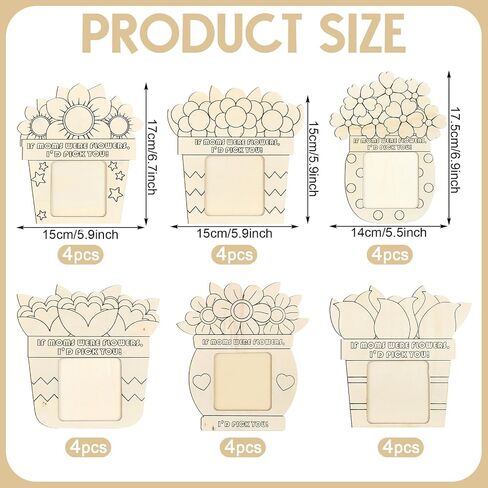 Menkxi 24 Pcs Color Your Own Wood Mother's Day Frame Flowers DIY Craft Kits for Kids 6.69 x 7.09 Inch Mom Picture Frame for Mother's Day Gifts from Daughter Son Classroom Kindergarten Photo Decor in Saudi Arabia