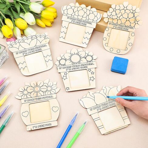 Menkxi 24 Pcs Color Your Own Wood Mother's Day Frame Flowers DIY Craft Kits for Kids 6.69 x 7.09 Inch Mom Picture Frame for Mother's Day Gifts from Daughter Son Classroom Kindergarten Photo Decor in Saudi Arabia
