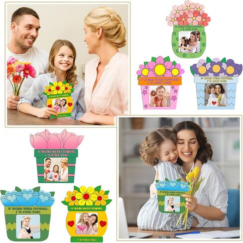 Menkxi 24 Pcs Color Your Own Wood Mother's Day Frame Flowers DIY Craft Kits for Kids 6.69 x 7.09 Inch Mom Picture Frame for Mother's Day Gifts from Daughter Son Classroom Kindergarten Photo Decor in Saudi Arabia