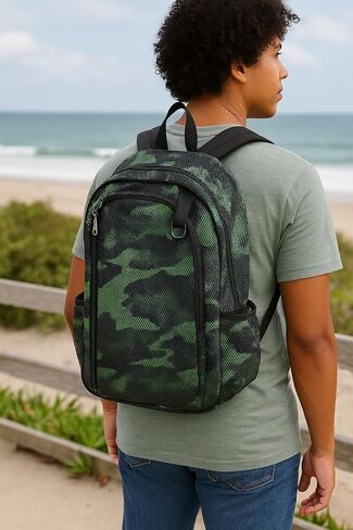 Eastsport Active Mesh Backpack See Through Semi Transparent with Adjustable Straps for Work, Travel, Security, Swimming and Beach - Camo/Black in Saudi Arabia