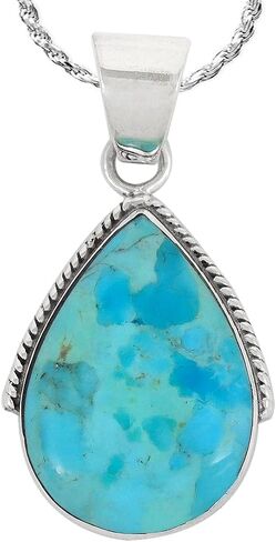 Turquoise Necklace Pendant 925 Sterling Silver Genuine Gemstones (with 20" Rope Chain) in Saudi Arabia