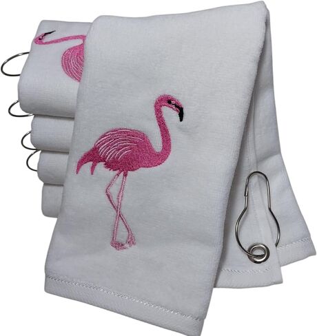 Pink Flamingo Golf Towel, Absorbent Water%100 Turkish Cotton Golf Towel for Golf Bags with Clip Golf Bag Towels Golf Accessories for Men Women, Great Gift for Golf Fan, 11X18 inch (Beige, 2) in Kuwait
