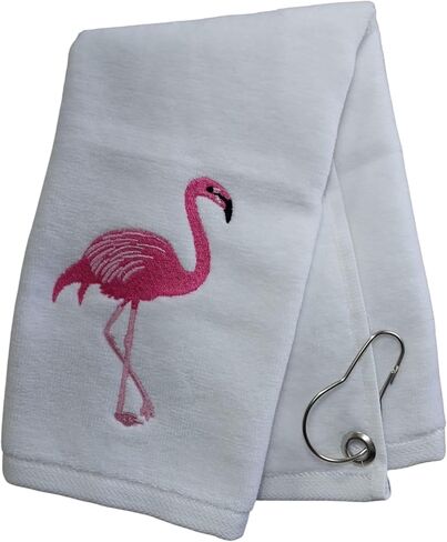 Pink Flamingo Golf Towel, Absorbent Water%100 Turkish Cotton Golf Towel for Golf Bags with Clip Golf Bag Towels Golf Accessories for Men Women, Great Gift for Golf Fan, 11X18 inch (Beige, 2) in Kuwait