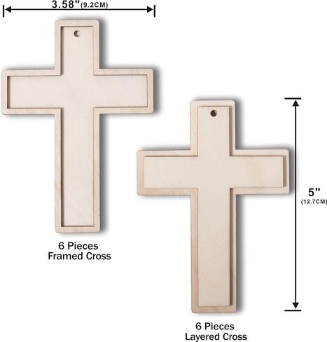 12 Pieces 9 Inch Wood Cross Unfinished Wooden Cross Layered Framed Cross for Crafts (Classic Shaped) in Kuwait