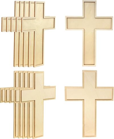 12 Pieces 9 Inch Wood Cross Unfinished Wooden Cross Layered Framed Cross for Crafts (Classic Shaped) in Kuwait