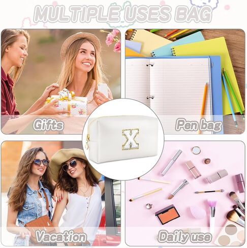 Initial Makeup Bag Personalized Preppy Travel Small PU Cosmetic Bag Pink Makeup Pouch Zipper Toiletry Organizer for Women Girls Mom Friend Bridesmaid Teacher Sister Prom Christmas Gift（D） in Saudi Arabia