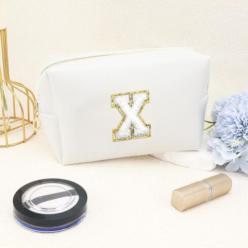 Initial Makeup Bag Personalized Preppy Travel Small PU Cosmetic Bag Pink Makeup Pouch Zipper Toiletry Organizer for Women Girls Mom Friend Bridesmaid Teacher Sister Prom Christmas Gift（D） in Saudi Arabia