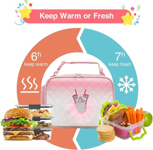 حقيبة غداء للفتيات من Beaulyn - صندوق غداء للأطفال متين ومقاوم للماء معزول حقيبة غداء رائعة للفتيات والأطفال الصغار والمراهقين هدايا مدرسية in Kuwait