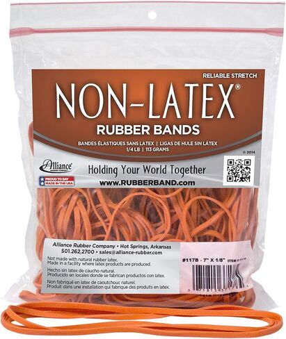 Alliance Rubber 37338#33 Non-Latex Rubber Bands, 1/4 lb Poly Bag Contains Approx. 180 Bands (3 1/2" x 1/8", Orange) in Saudi Arabia
