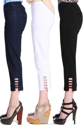 SLIM-SATION Women's Plus Size Pull on Solid Crop with Real Front & Back Pockets & Straps in Saudi Arabia