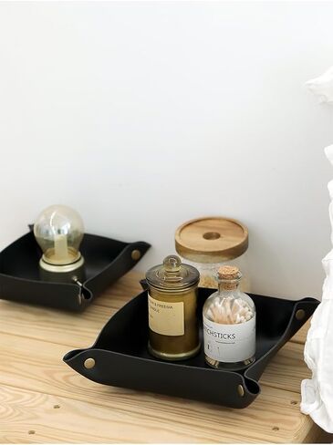 K Key Valet Tray Leather Nightstand Jewelry Storage Tray Desktop Holder Box Leather Snap Tray Sundries Box for Dice Phone Sunglasses (White) in Kuwait