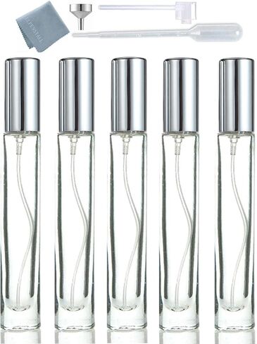 Elfenstall - زجاج سميك 5 قطع 10 مل 1/3 أونصة زجاجة رذاذ ذهبية قابلة لإعادة التعبئة عطر مرطب عطر رذاذ ناعم حاوية مستحضرات التجميل أنبوب دائري أداة مكياج للحفلات عينة هدية للسفر in Saudi Arabia