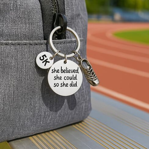 5k Keychain, Runner She Believed She Could So She Did Charm Keychain, Running Jewelry for Girls and Women in Saudi Arabia