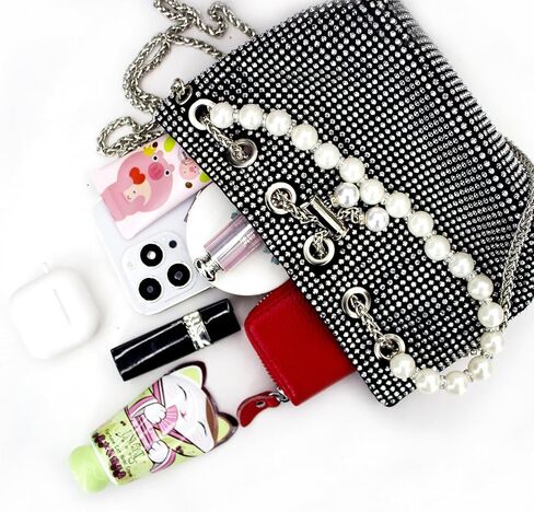 حقيبة يد من iSamzan للسهرات للنساء بحجر الراين البراق واللؤلؤ ومحفظة فضية للحفلات والنوادي وحفلات الزفاف وحفلات الكوكتيل in Kuwait