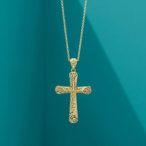 Ross-Simons 14kt Yellow Gold Openwork Cross Pendant Necklace in Kuwait