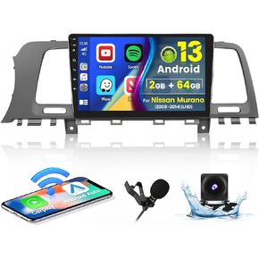 Roinvou 2+64G Android CarPlay Stereo for 2008-2014 Nissan Murano(LHD), Built-in Wireless CarPlay Radio with Android Auto, 9'' Touch Screen in-Dash GPS Navigation Support Mirror Link BT HiFi WiFi RDS