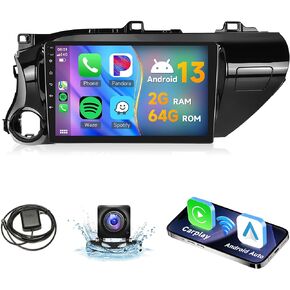 2G 64G Radio for Toyota Hilux 2015 2016 2017 2018 2019 2020 Android Car Stereo Apple Carplay, Rimoody 10.1 Inch Touch Screen GPS Android auto Bluetooth FM HiFi WiFi + AHD Backup Camera