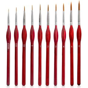 Yoseng 10 قطع فرشاة طلاء دقيقة التفاصيل مجموعة فرش رسم مصغرة مجموعة فرش دهانات صغيرة للأكريليك والألوان المائية والزيت والوجه والأظافر ورسم نموذج مقياس ورسم الخط (أحمر) in Kuwait