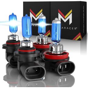 مجموعة مصابيح الهالوجين الأمامية Mega Racer H11 9005 - أبيض فائق 5000 ك 12 فولت 100 وات، شعاع عالي ومنخفض، ترقية استبدال المصابيح الأمامية للسيارات، زينون، 4 عبوات in Kuwait