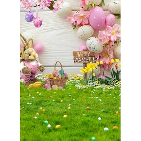 CHAIYA 5X7FT Easter Backdrop Spring Easter Photography Backdrop Easter Theme Parties Backdrop Rabbit Colorful Eggs Green Grass Floral Baby Kids Easter Party Decor Banner CY206