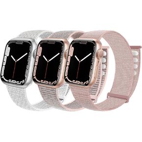 Geoumy 3 Pack Sport Nylon Bands Compatible with Apple Watch 44mm 40mm 41mm 42mm 38mm 45mm 49mm, Stretchy Loop Woven Braided Soft Women Men Strap Compatible for iWatch Series 8 7 6 5 4 3 2 1 SE Ultra