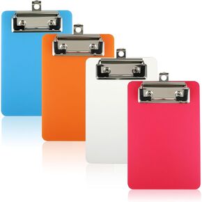 4 Pcs Mini Clipboards 4" x 6" Small Clipboards Pocket Clipboards Plastic Clipboards Clip Boards for Memo Notepads (Blue Orange Clear Red)