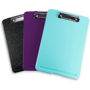 Slim Plastic Nursing RN Style Coaches Clipboard with Open Foldable Storage, Classroom Teacher College Size (9.5" x 13.5") (3-Pack (Assorted Alternate))