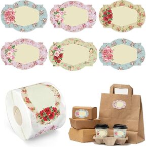 Whaline 250Pcs Vintage Floral Jar Label Stickers Roll Retro Flower Paper Decals Blank Paper Label Stickers Tags for Family Kitchen Sauce Candy Bottle, 3 x 2 Inch