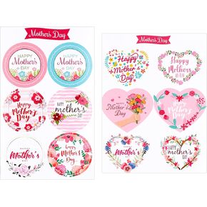 120pcs Happy Mother's Day Stickers, 12 Designs Mother Day Tags Self-Adhesive Mother's Day Labels Floral Envelope Seals for Envelope Card Gift Mother's Day Decorations