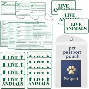 20 Pcs Live Animal Label Set Pet Passport Pouch Fragile Live Animal Travel Stickers for Airline Cargo Crates Shipping and Packing