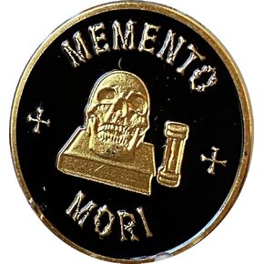Memento Mori Medallion Black Gold Skull Hourglass Remember You Must Die Stoicism Coin