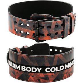 WARM BODY COLD MIND Leather Weight Lifting Belt 4" Adjustable Belt with Buckle for Workout, Squats, Gym, Powerlifting, Olympic Weightlifting, Strength Training. Waist/Back Support