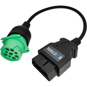 OBD2 to J1939 Green Type 2 Adapter Cable (16 Pin Male to 9 Pin Female) for Heavy Duty Trucks and Commercial Vehicles with OBD II Diagnostic Connector