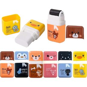 Performore 6 Pack of Cute Pencil Erasers for Kids, Mixed Fun Style Animal Themed with Clean Up Roller Pencil Rubber Eraser Shaving Roller Case for Kids School Supplies