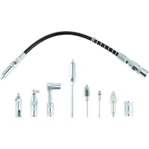 9Pcs Quick Connect Greasing Accessory Kit, Grease Gun Couplers with Grease Gun Tip 12" Flex Hose, Lube Gun Accessory Kit for Quick Release Grease Couplers to Reach Grease Fitting on Machine