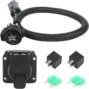 56070 7-Foot 7-Pin Trailer Wiring Harness Extension with Connector for Vehicle-Side Truck Bed,Fit for Chevy Dodge Ram GMC Ford Toyota Nissan
