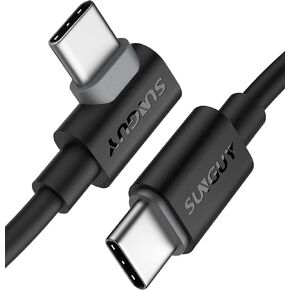 SUNGUY USB-C to USB-C Cable, 2-Pack 1.5FT Right Angle 60W PD USB C Charger Cable for iPhone 15/15 Plus/15 Pro/15 Pro Max, Galaxy S23/S22/S21/Z Fold 3/Note 20, MacBook Air/Pro, iPad Pro 2020
