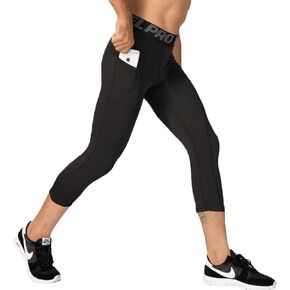 1 or 3 Pack Men's 3/4 Compression Pants, Dry Fit Men Running Leggings, Workout Basketball Capri Tights with Pocket