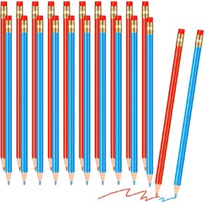 20 Pack Red and Blue Checking Pencils Colored Erasable Pencil Pre Sharpened 10 Blue 10 Red Pencils Checking Map Tests Grading Pencil with Eraser Drawing Writing Correcting Sketching Kids, Size 2 HB