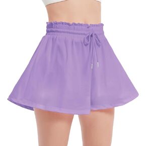 EXARUS Girls Flowy Shorts 2 in 1 Butterfly Athletic with Pockets Wide Leg High Waisted Cheer Tennis Dance for Kids