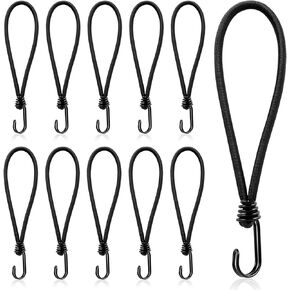 8 Inch Small Bungee Cord with Hooks-Black Bungee Cords Heavy Duty Outdoor Bungee Straps with Hooks for Camping, Tarps, Tents, Hiking,Hunting,Trucks and Boats (10 Pack)