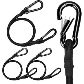 Bungee Cords with Carabiner Hooks, 29 Inch Long Heavy Duty Bungee Cords, Diameter 1/2.54 Inch Black Extra Strong Elastic Rope with Carabiner Hooks for Outdoor Camping Luggage Cargo, 4 Pack