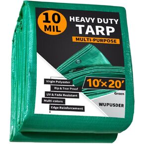 8'x10' Heavy Duty Tarp, 10Mil Blue/White Waterproof Tarps with Grommets, UV Resistant, Poly Tarpaulin with Reinforced Edges, Cover for Car, Roof, Camping