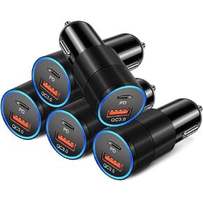 5 Pack USB C Car Charger, Bangfun 40W Dual Port 12V USB C Car Charger Cigarette Lighter Adapter PD 3.0 Fast Charge Type C Car Phone Charger for iPhone 15 14 13 12 Pro Max iPad,Samsung S24 S23(Black)