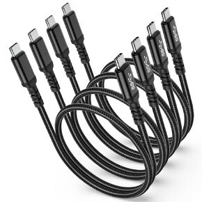 Short USB C to USB C Cable, 1.5ft USB 3.0 Type C Charger Fast Charging 5Gbps Data Transfer Braided Cord Compatible with iPhone 15 Pro Max Galaxy S23 Ultra FE/S22+/S21/S20/A53/A54-2Pack,Black